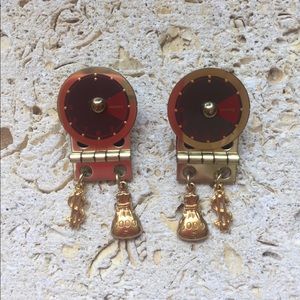 Brass clock pierced earrings with charms